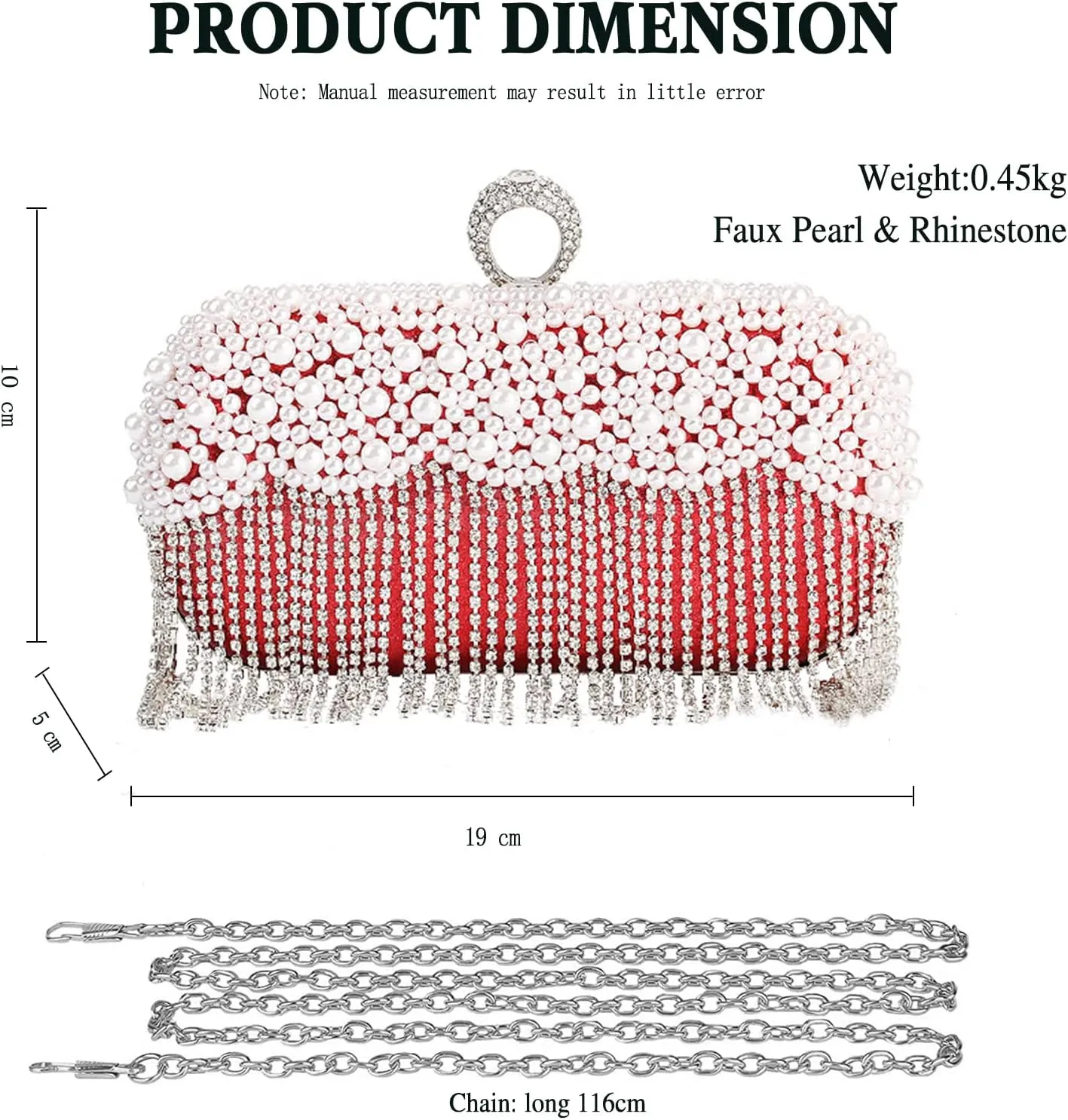 Women's Evening Bag Pearl Handbag Crystal Tassel Clutch Purses Rhinestones Shoulder Bag