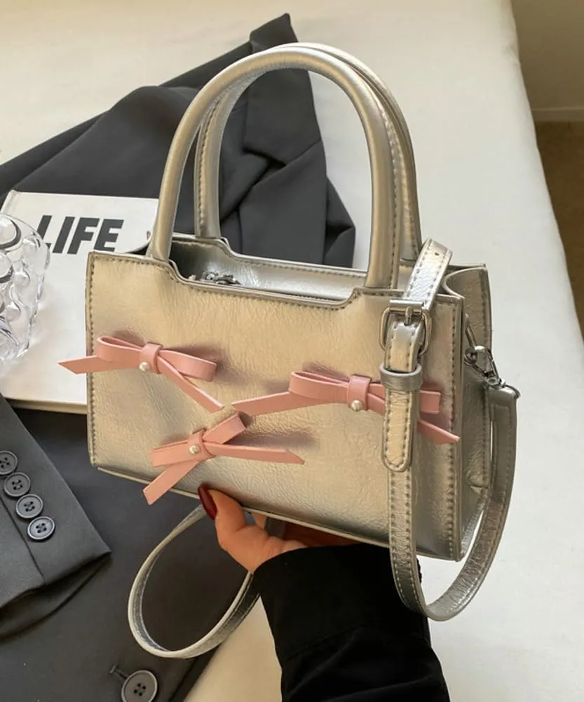Women's Fashion Shoulder Crossbody Bag PU Leather Small Handbag Totes Cute Purse Y2k Satchel with Bow