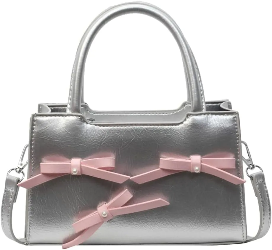 Women's Fashion Shoulder Crossbody Bag PU Leather Small Handbag Totes Cute Purse Y2k Satchel with Bow