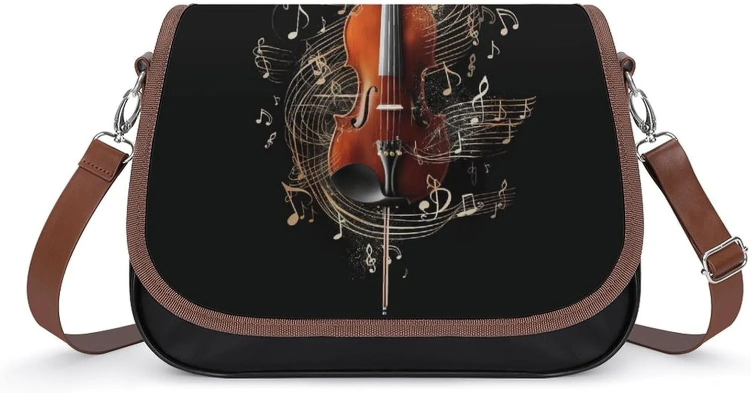 Women's Handbag Violin Music Notes Satchel Bag Leather Crossbody Bag Waterproof Messenger Bag