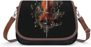 Women's Handbag Violin Music Notes Satchel Bag Leather Crossbody Bag Waterproof Messenger Bag