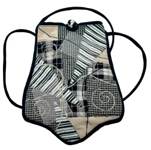 Women's Handmade Recycled Fabric Cross Body Handbag, Quilted and Embroidered, Black, Cream, Black and White Geometrics