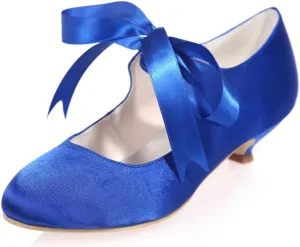 Women’s Kitten Heels Closed Toe Heels Sandals Round Toe Summer Dressy Bridesmaid Heels Wedding Party Elegant Pumps Shoes(Blue,3.5 UK)