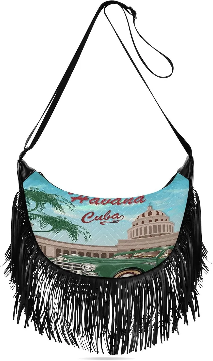 Women's PU Leather Chain Cross Body Bag, Shoulder Handbag Purse with Tassel for Ladies