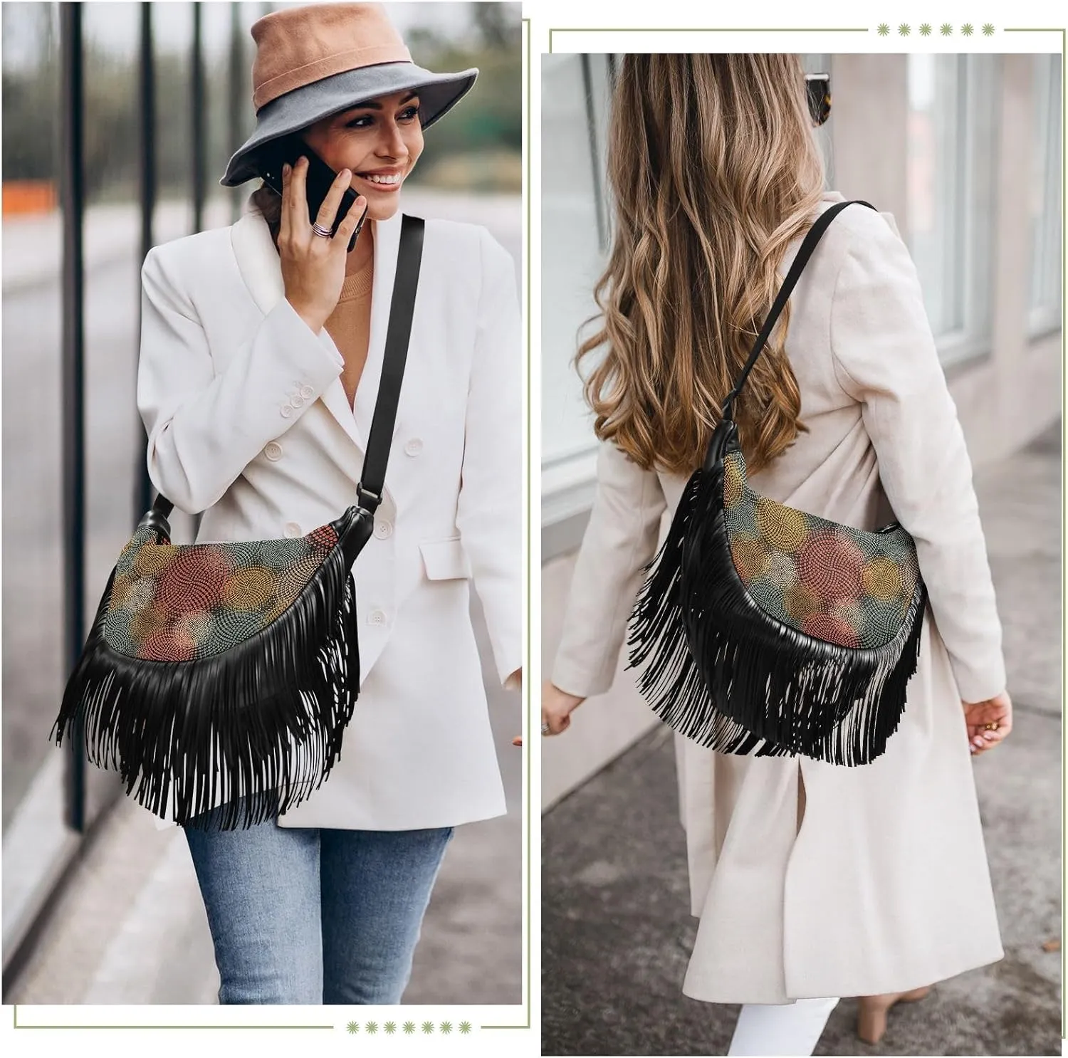 Women's PU Leather Chain Cross Body Bag, Shoulder Handbag Purse with Tassel for Ladies