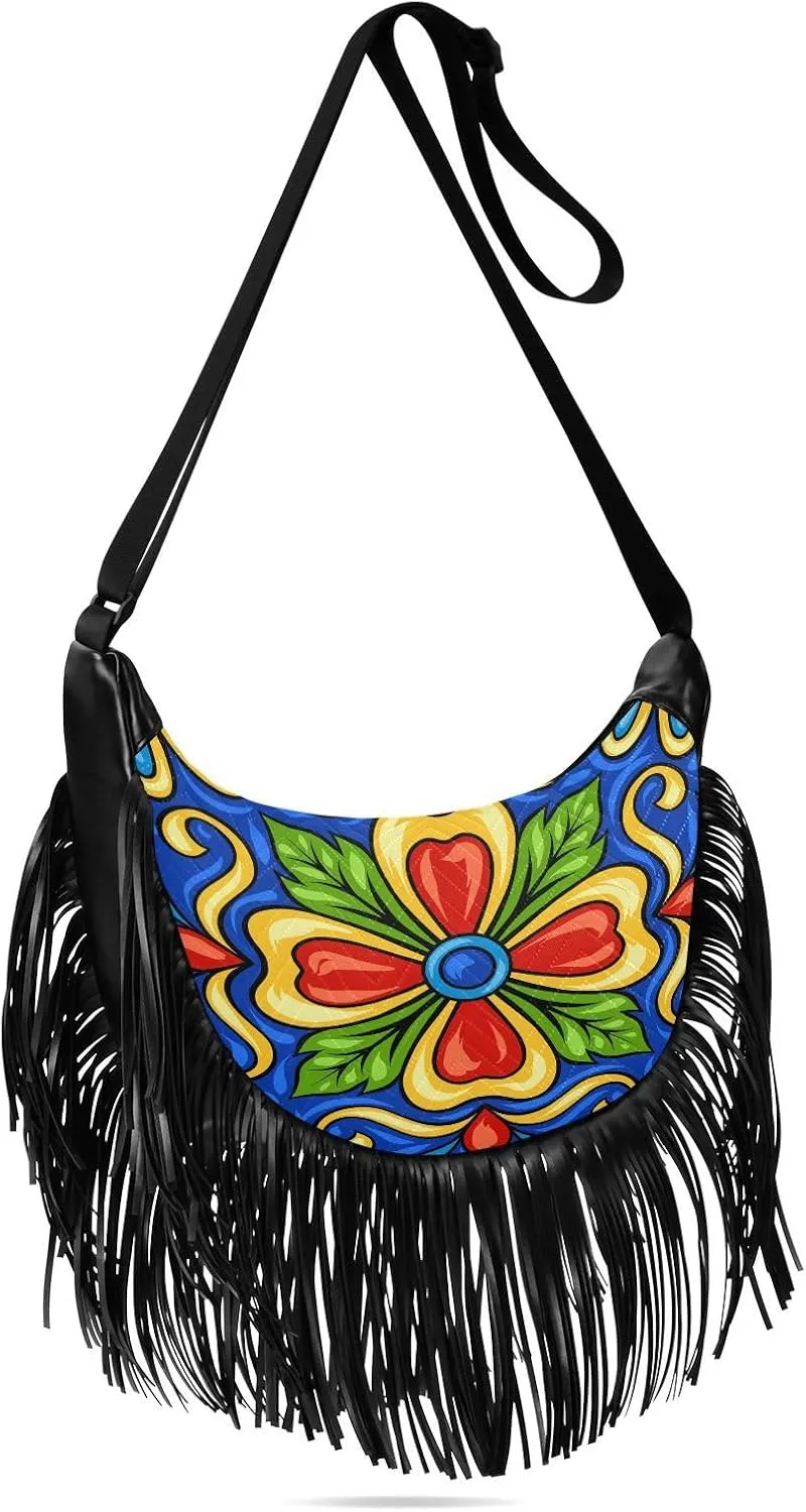 Women's PU Leather Chain Cross Body Bag, Shoulder Handbag Purse with Tassel for Ladies