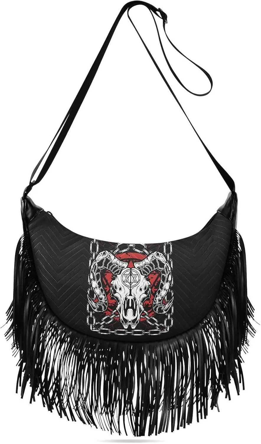 Women's PU Leather Chain Cross Body Bag, Shoulder Handbag Purse with Tassel for Ladies