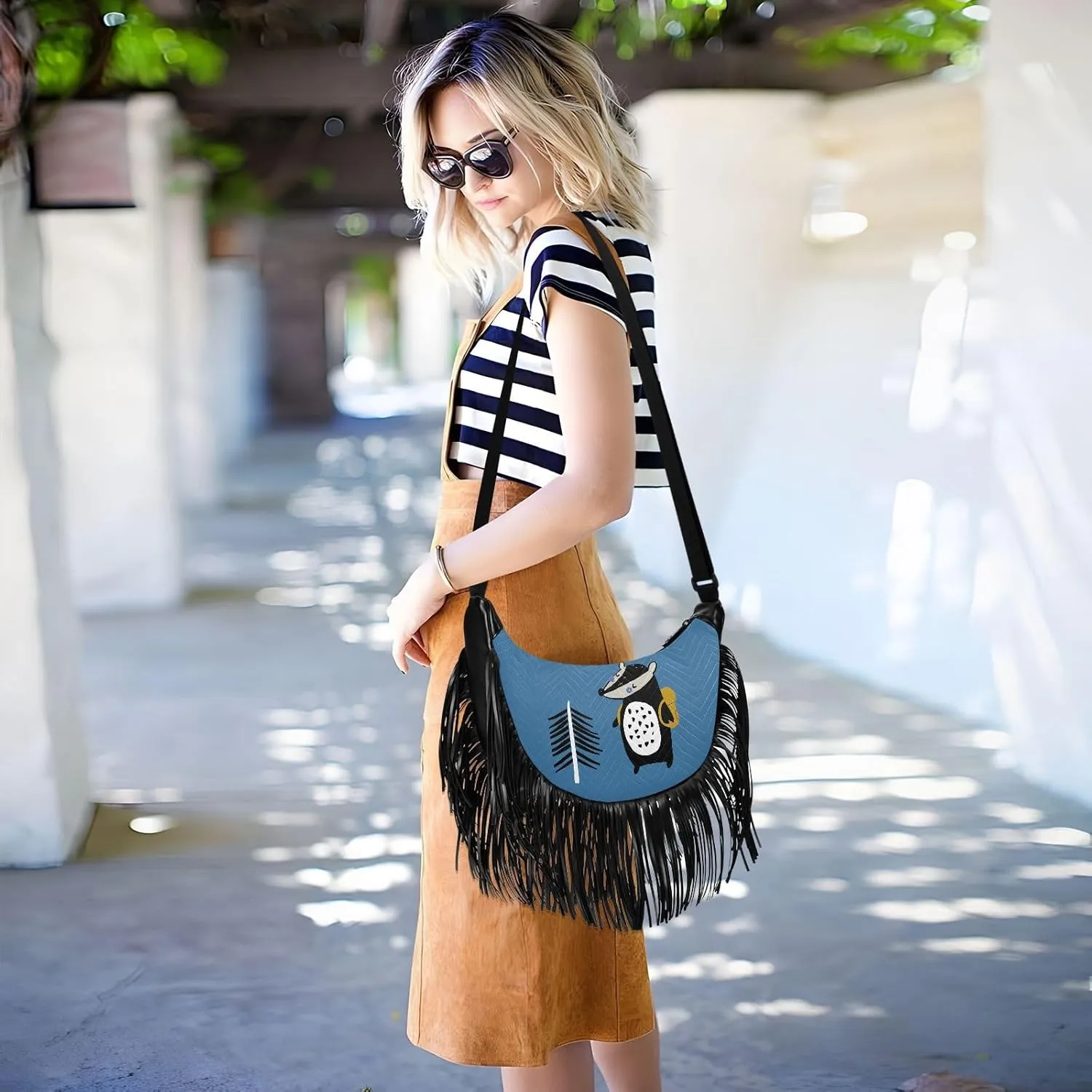 Women's PU Leather Chain Cross Body Bag, Shoulder Handbag Purse with Tassel for Ladies