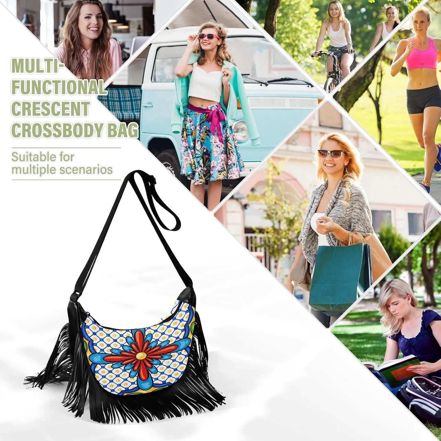 Women's PU Leather Chain Cross Body Bag, Shoulder Handbag Purse with Tassel for Ladies