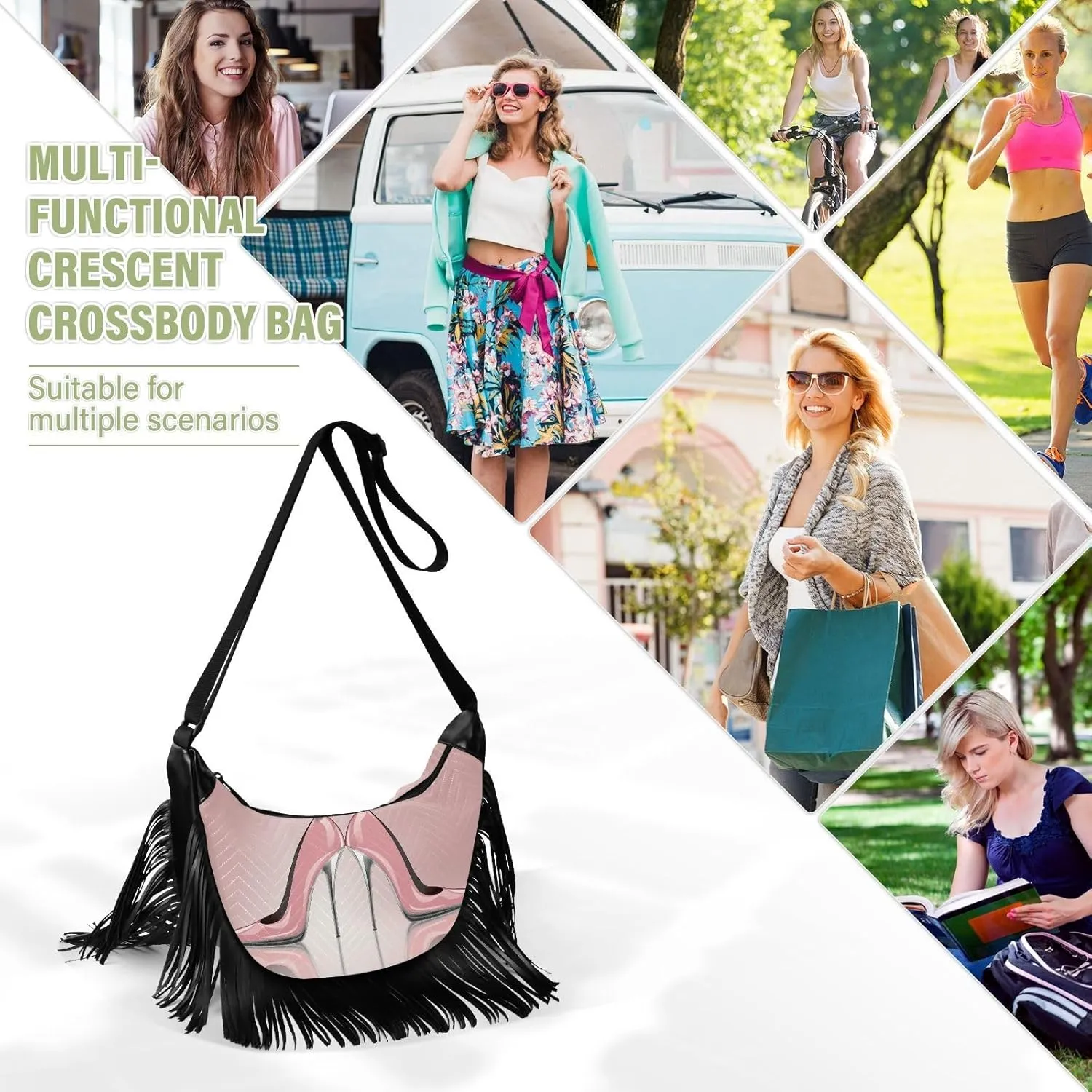 Women's PU Leather Chain Cross Body Bag, Shoulder Handbag Purse with Tassel for Ladies