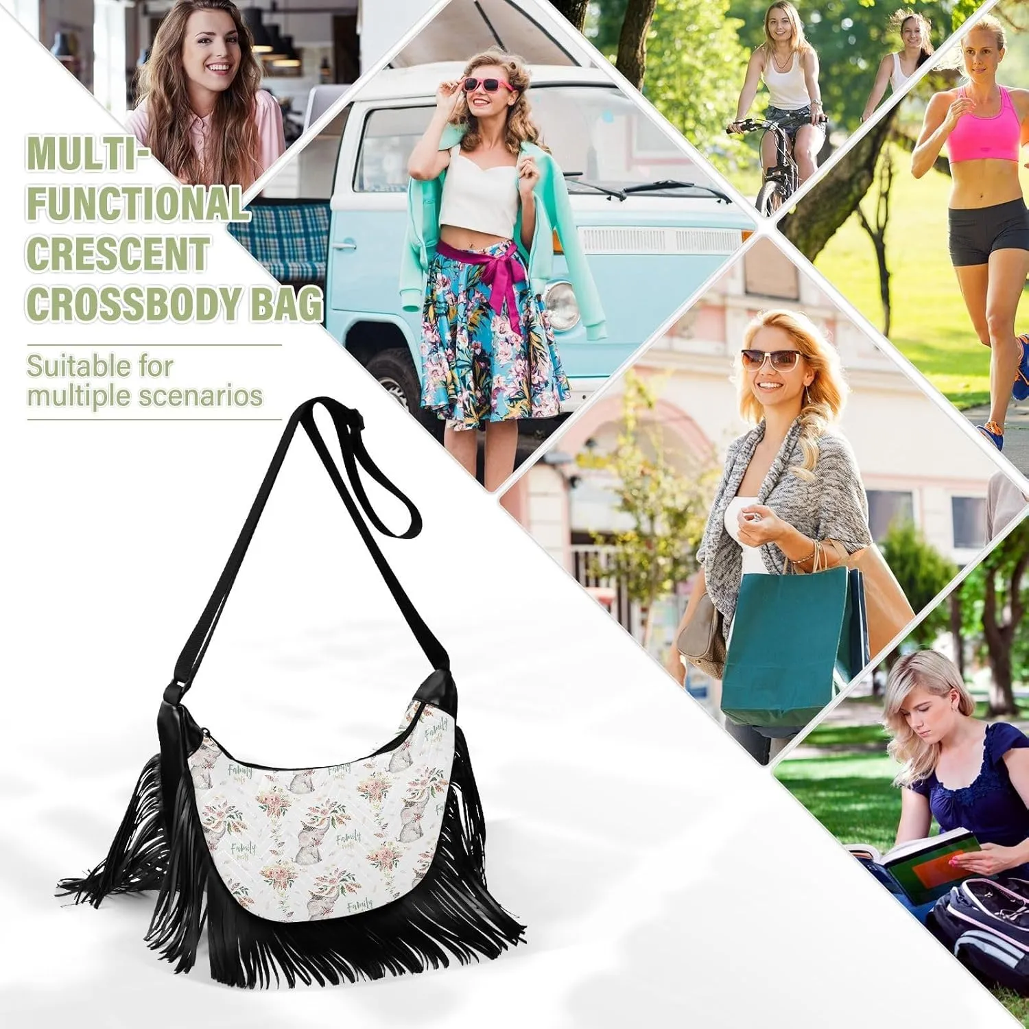 Women's PU Leather Chain Cross Body Bag, Shoulder Handbag Purse with Tassel for Ladies