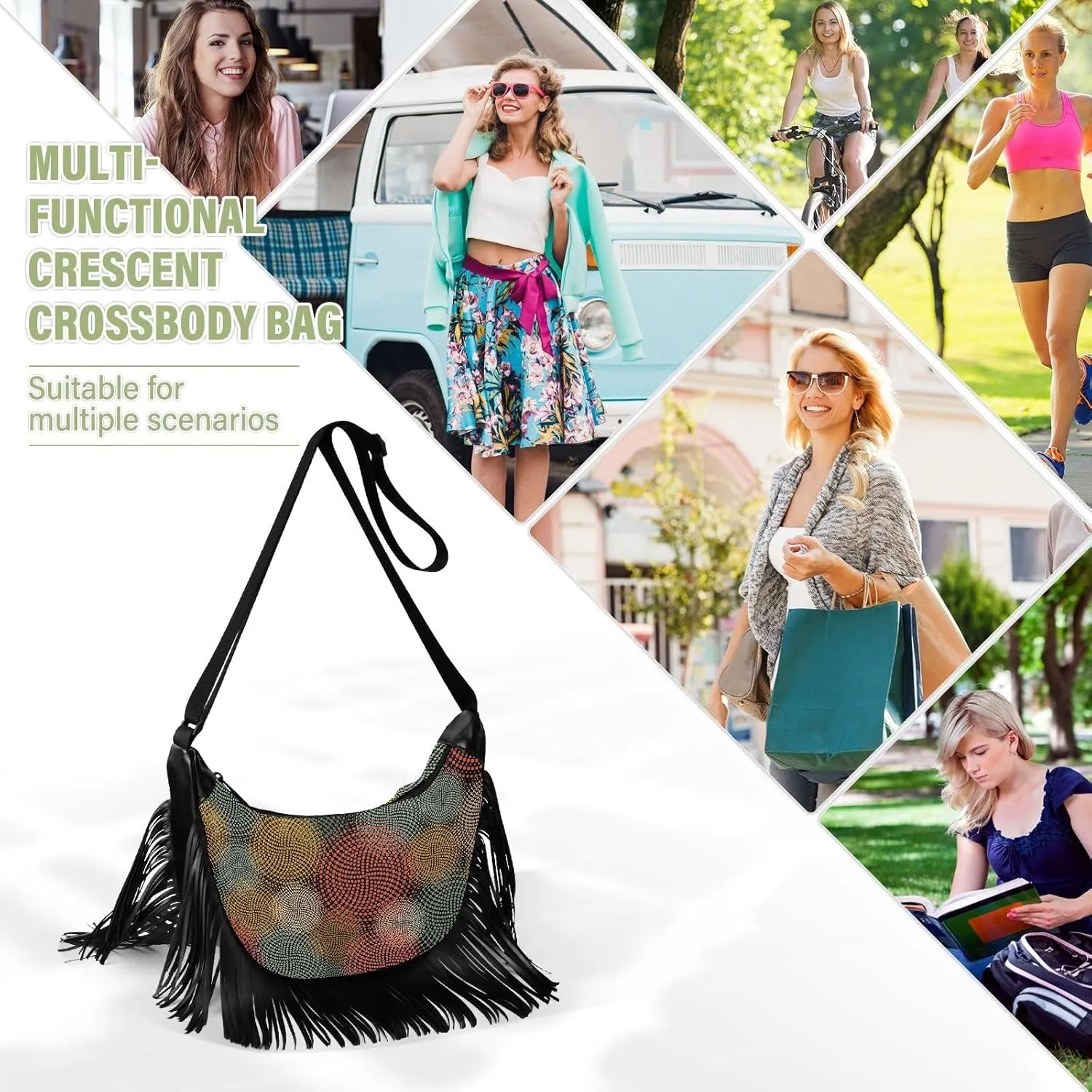 Women's PU Leather Chain Cross Body Bag, Shoulder Handbag Purse with Tassel for Ladies