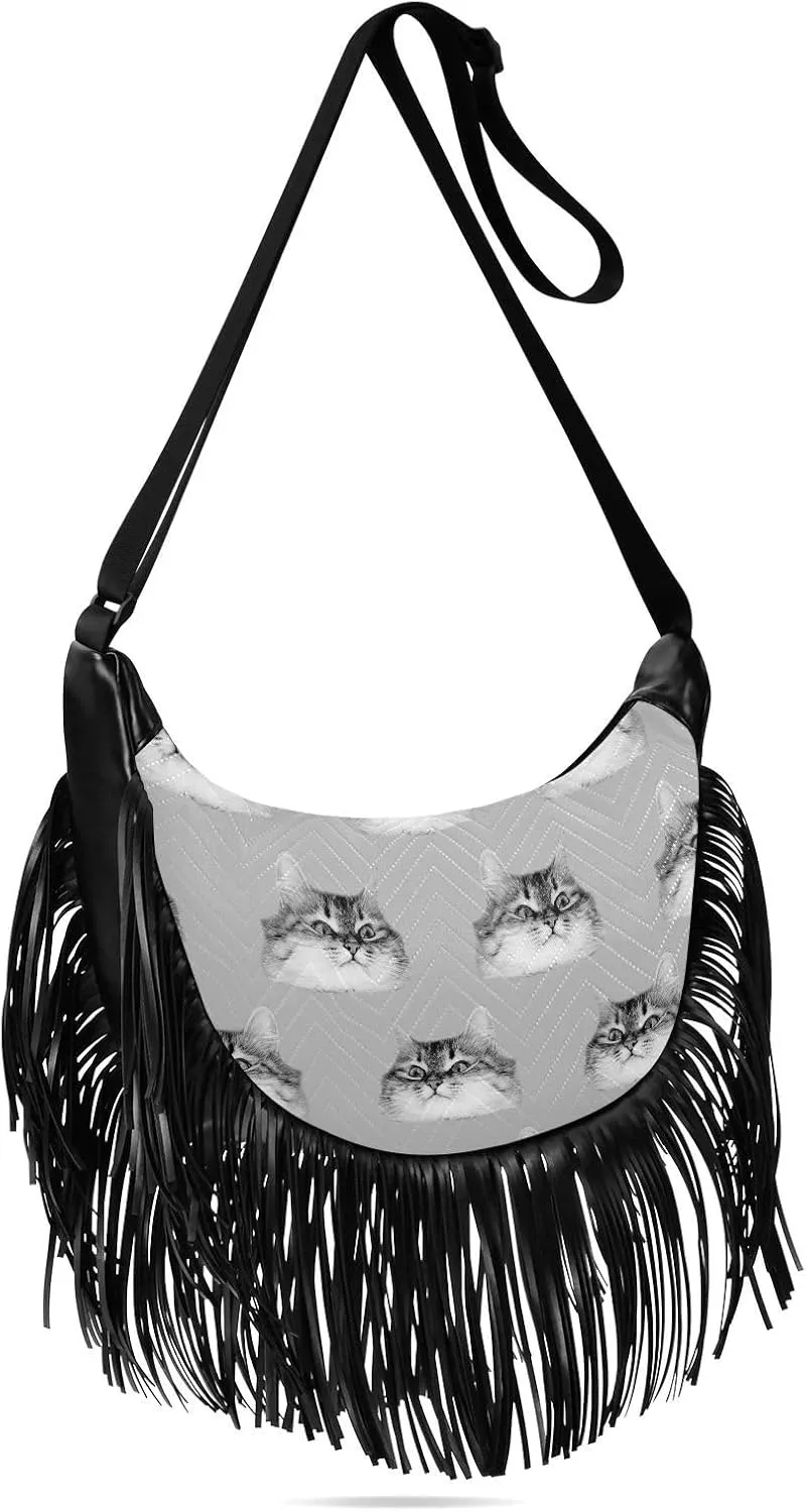 Women's PU Leather Chain Cross Body Bag, Shoulder Handbag Purse with Tassel for Ladies