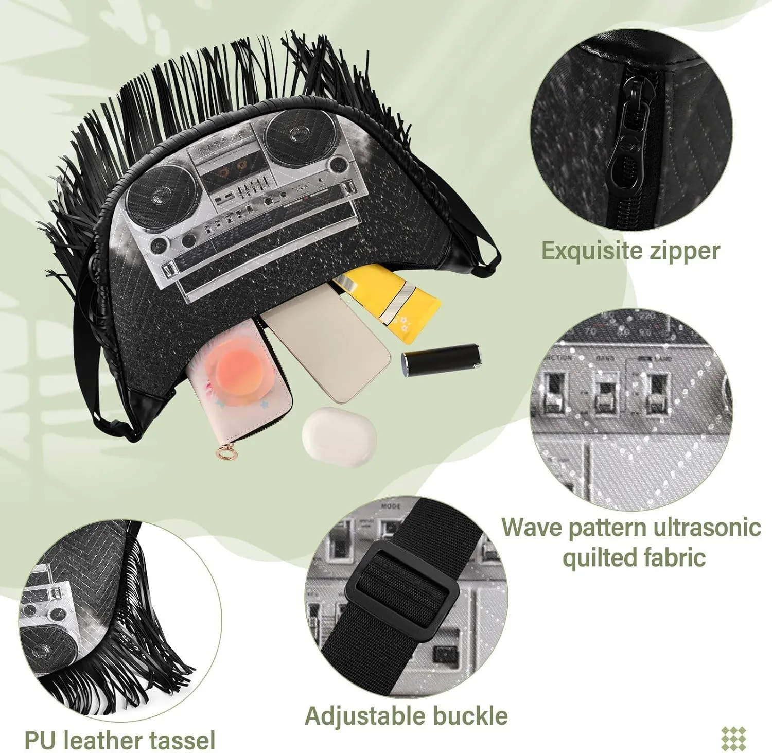 Women's PU Leather Chain Cross Body Bag, Shoulder Handbag Purse with Tassel for Ladies