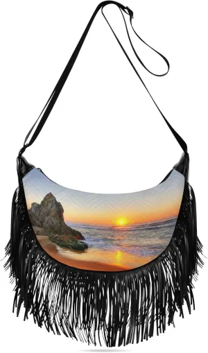 Women's PU Leather Chain Cross Body Bag, Shoulder Handbag Purse with Tassel for Ladies