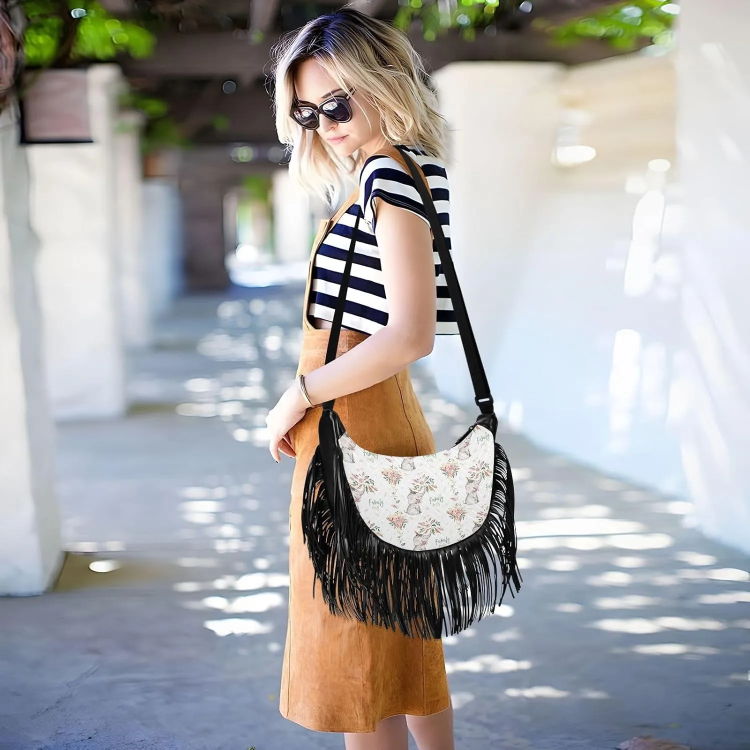 Women's PU Leather Chain Cross Body Bag, Shoulder Handbag Purse with Tassel for Ladies