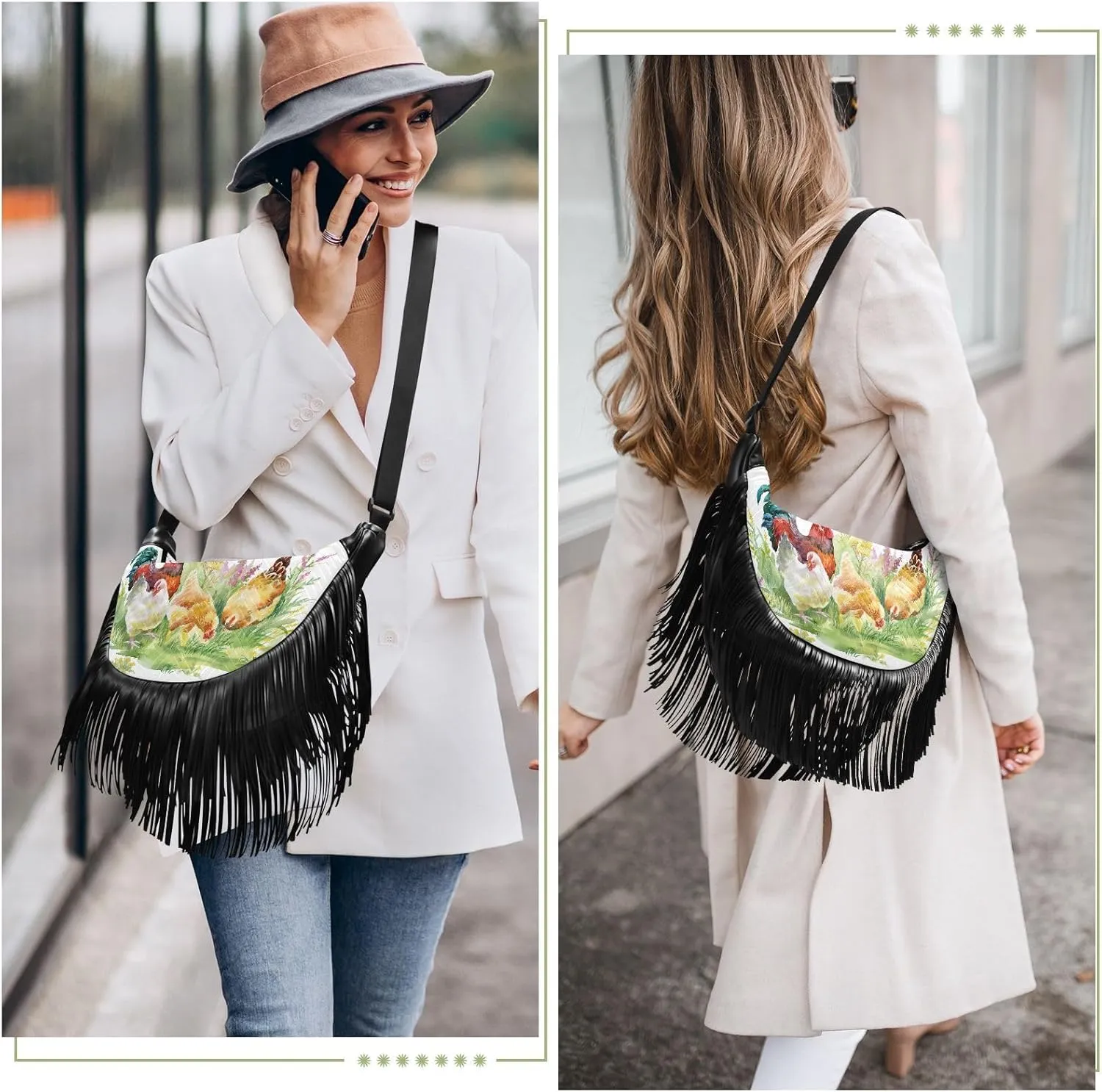 Women's PU Leather Chain Cross Body Bag, Shoulder Handbag Purse with Tassel for Ladies