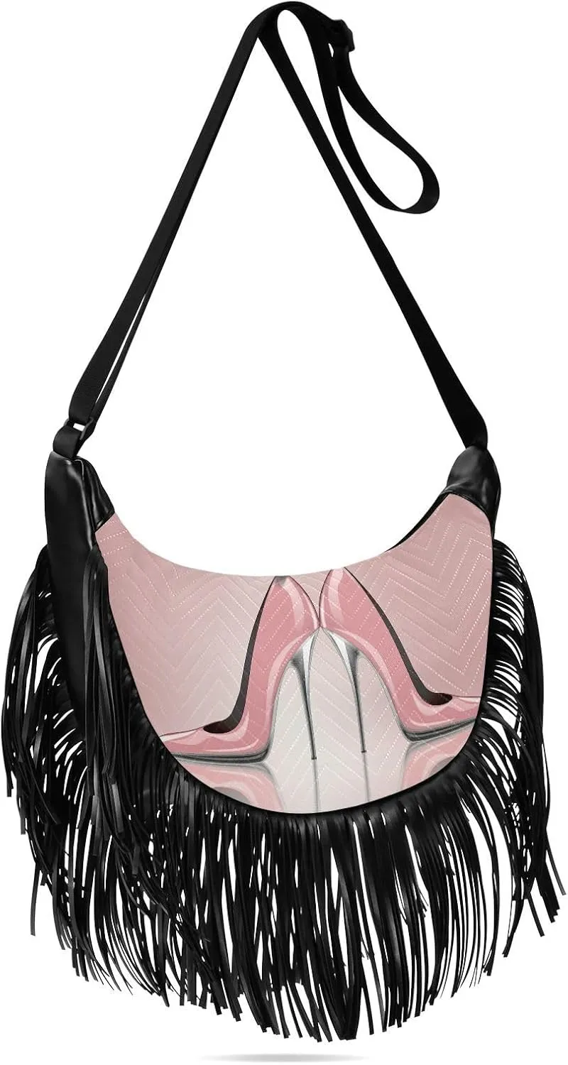 Women's PU Leather Chain Cross Body Bag, Shoulder Handbag Purse with Tassel for Ladies