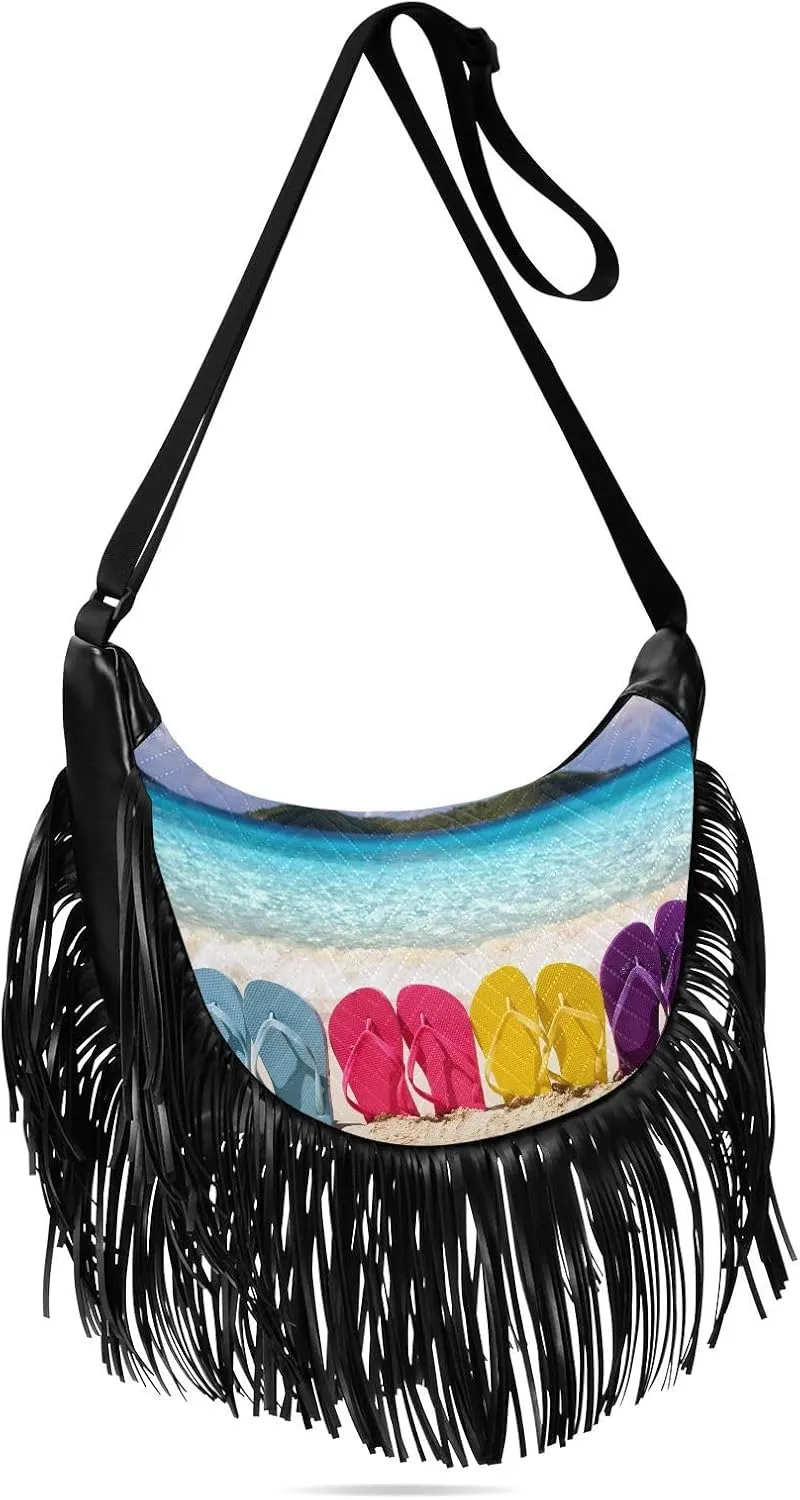 Women's PU Leather Chain Cross Body Bag, Shoulder Handbag Purse with Tassel for Ladies