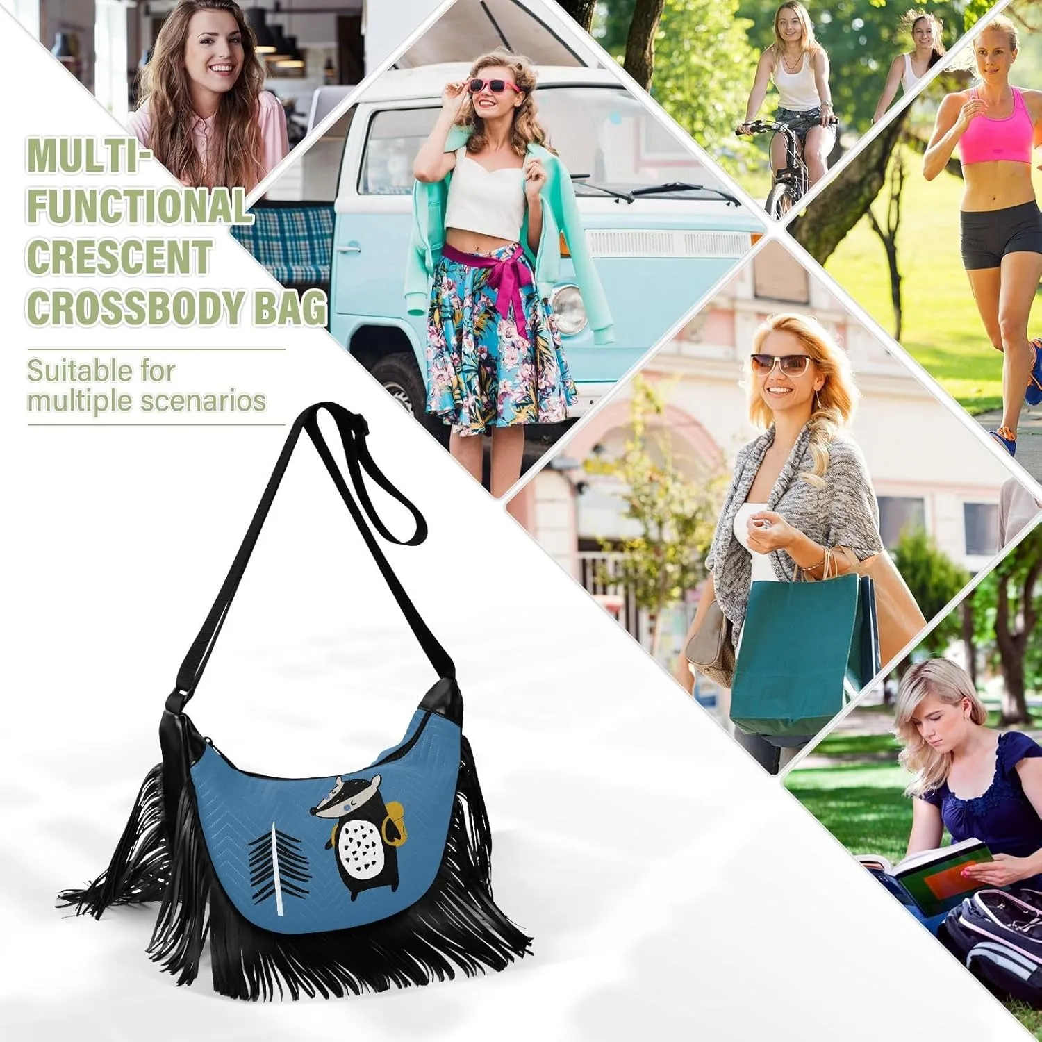 Women's PU Leather Chain Cross Body Bag, Shoulder Handbag Purse with Tassel for Ladies