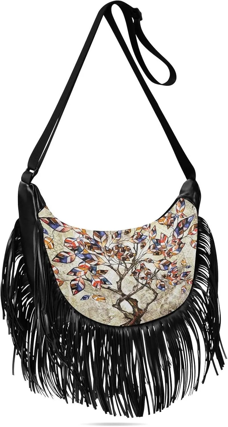 Women's PU Leather Chain Cross Body Bag, Shoulder Handbag Purse with Tassel for Ladies