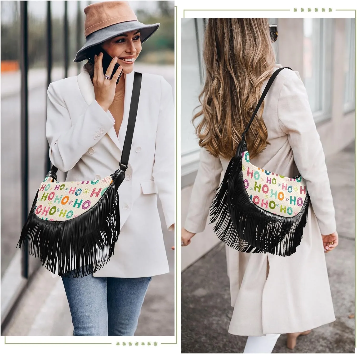 Women's PU Leather Chain Cross Body Bag, Shoulder Handbag Purse with Tassel for Ladies