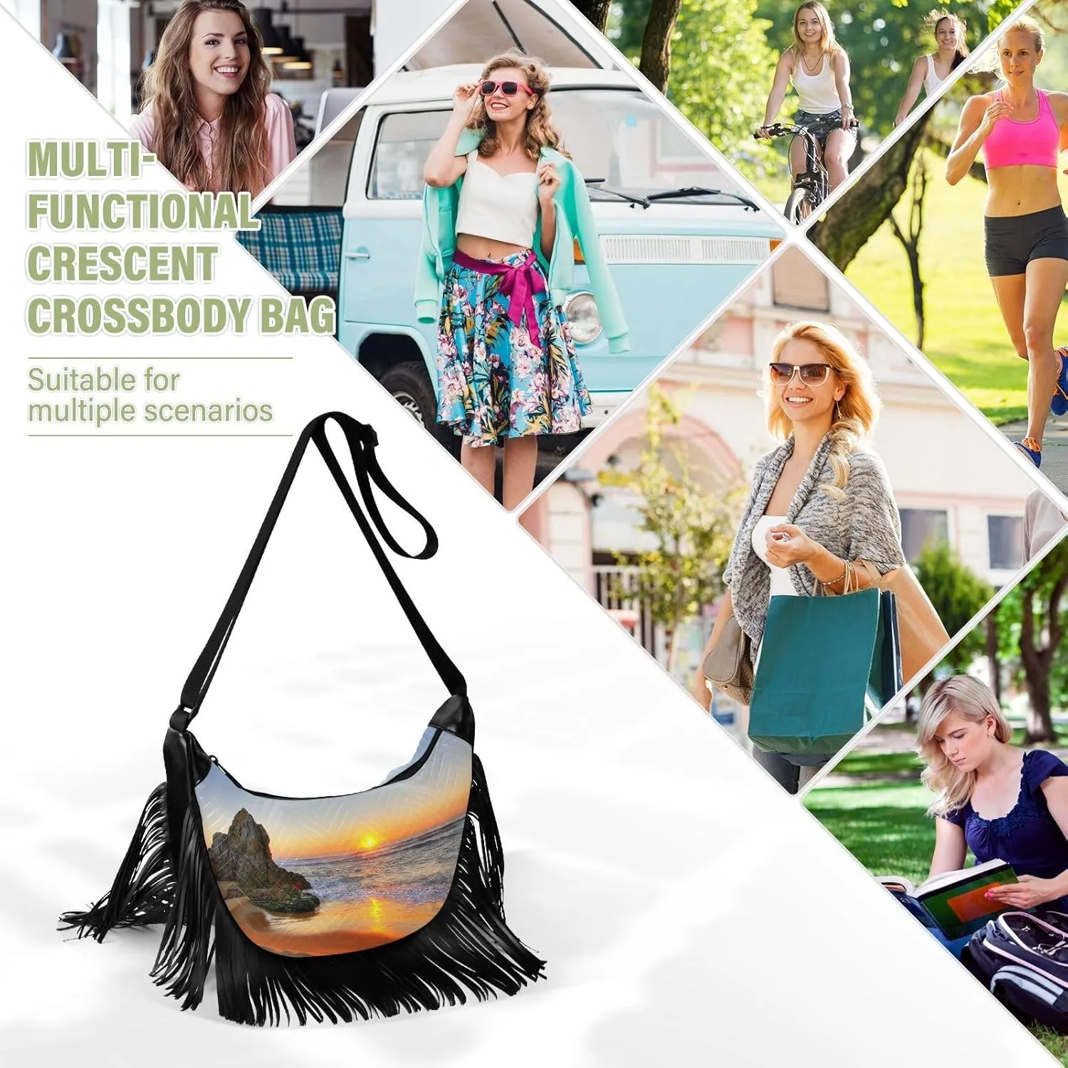 Women's PU Leather Chain Cross Body Bag, Shoulder Handbag Purse with Tassel for Ladies