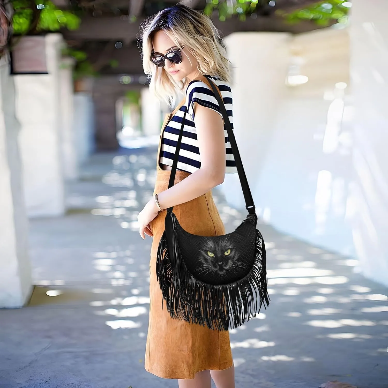 Women's PU Leather Chain Cross Body Bag, Shoulder Handbag Purse with Tassel for Ladies