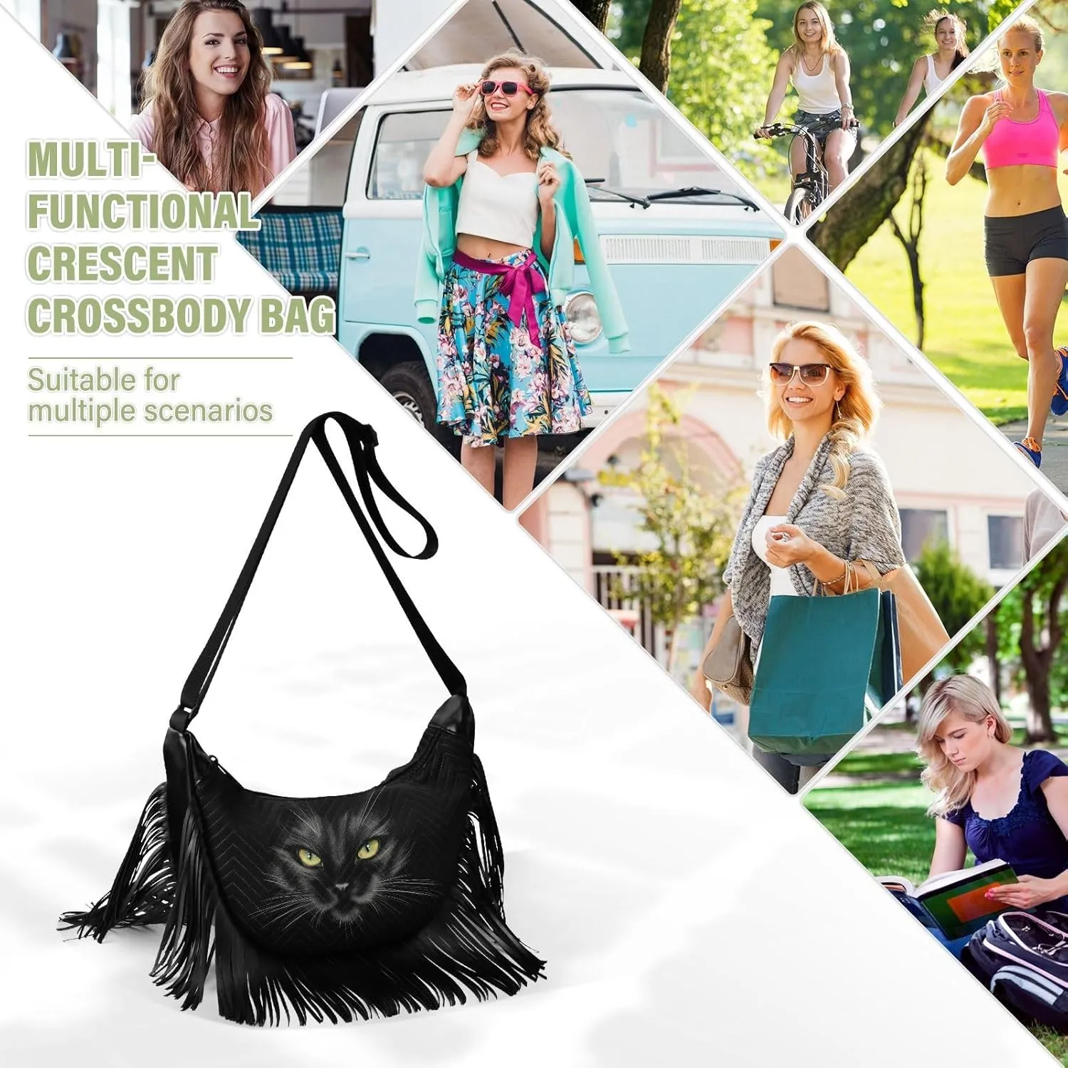 Women's PU Leather Chain Cross Body Bag, Shoulder Handbag Purse with Tassel for Ladies