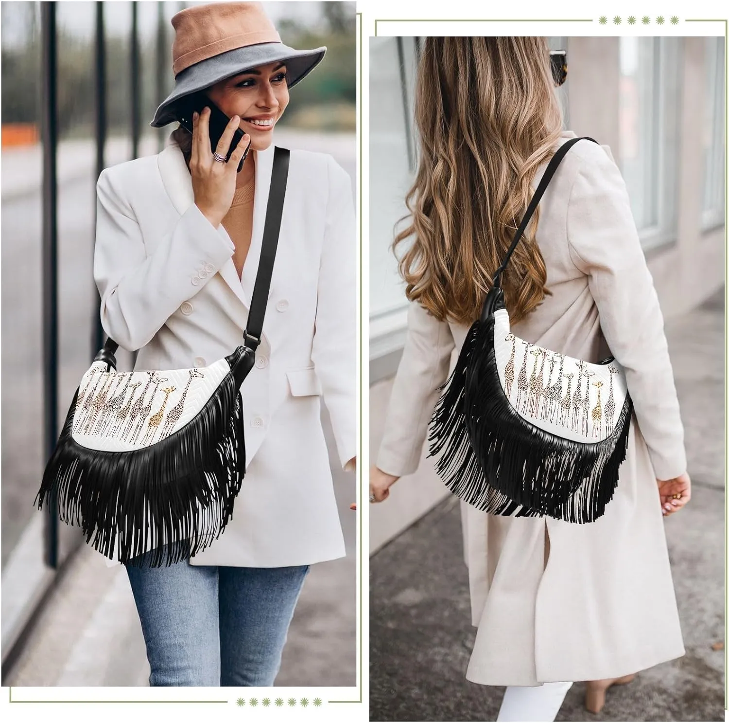 Women's PU Leather Chain Cross Body Bag, Shoulder Handbag Purse with Tassel for Ladies