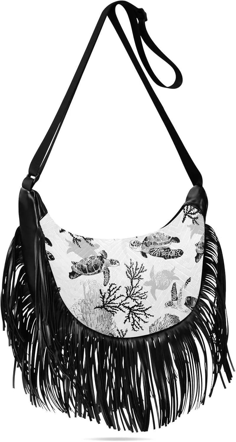 Women's PU Leather Chain Cross Body Bag, Shoulder Handbag Purse with Tassel for Ladies