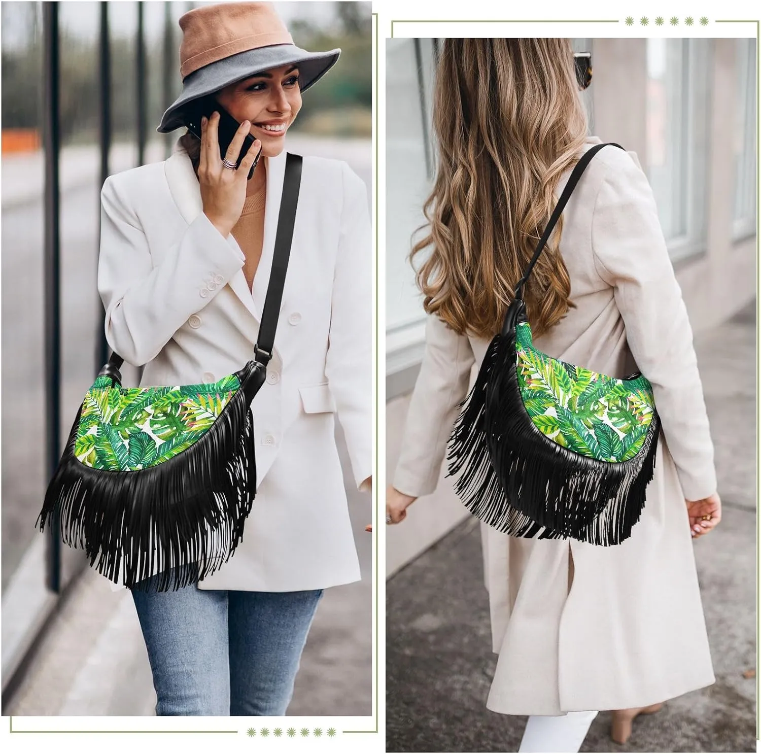 Women's PU Leather Chain Cross Body Bag, Shoulder Handbag Purse with Tassel for Ladies
