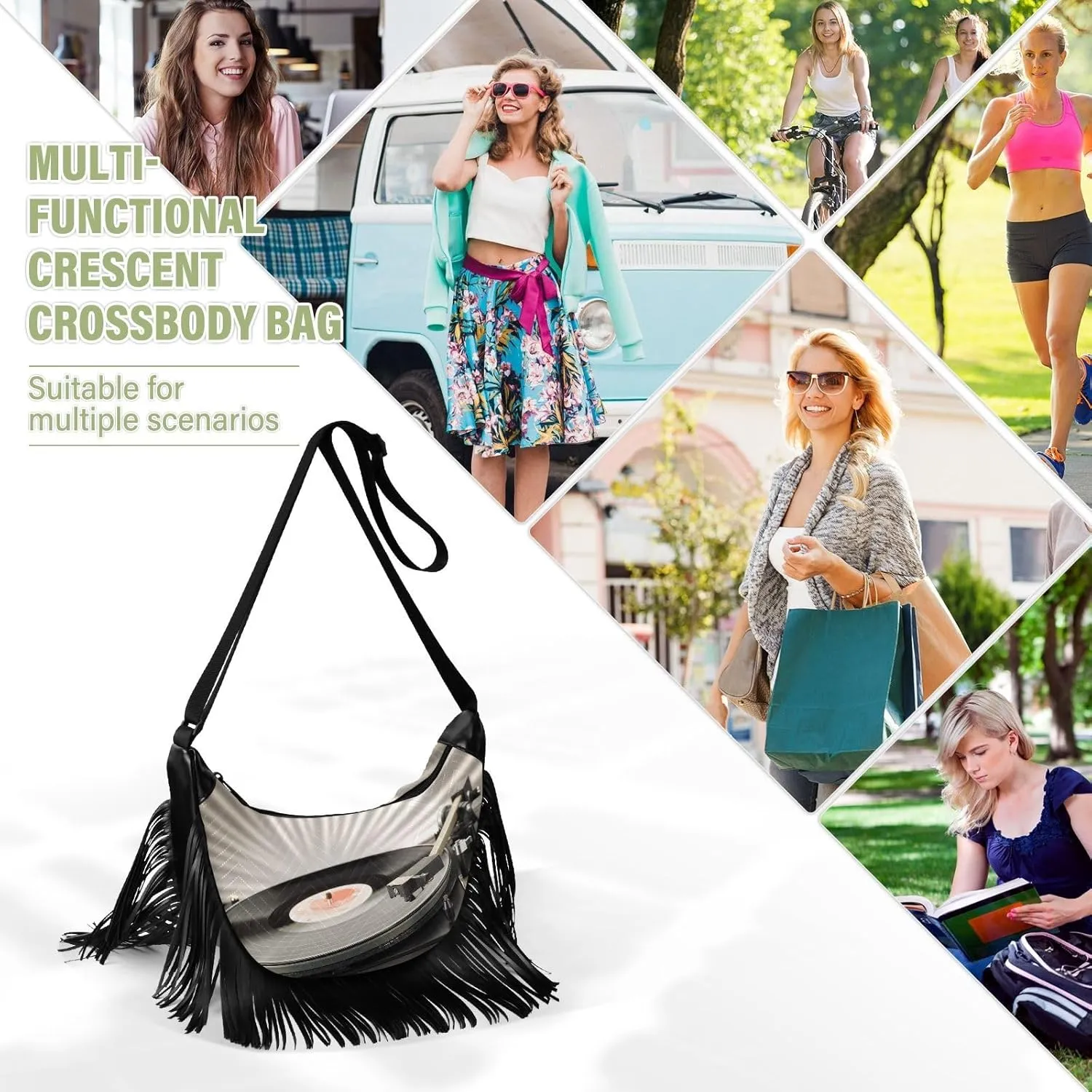 Women's PU Leather Chain Cross Body Bag, Shoulder Handbag Purse with Tassel for Ladies