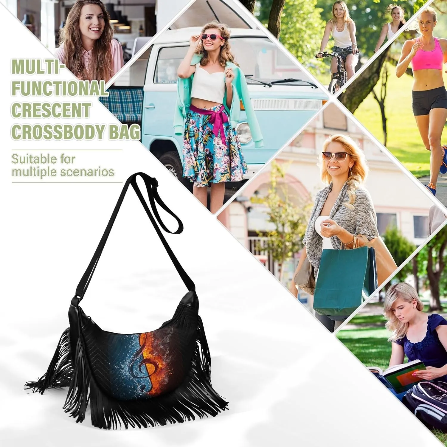 Women's PU Leather Chain Cross Body Bag, Shoulder Handbag Purse with Tassel for Ladies