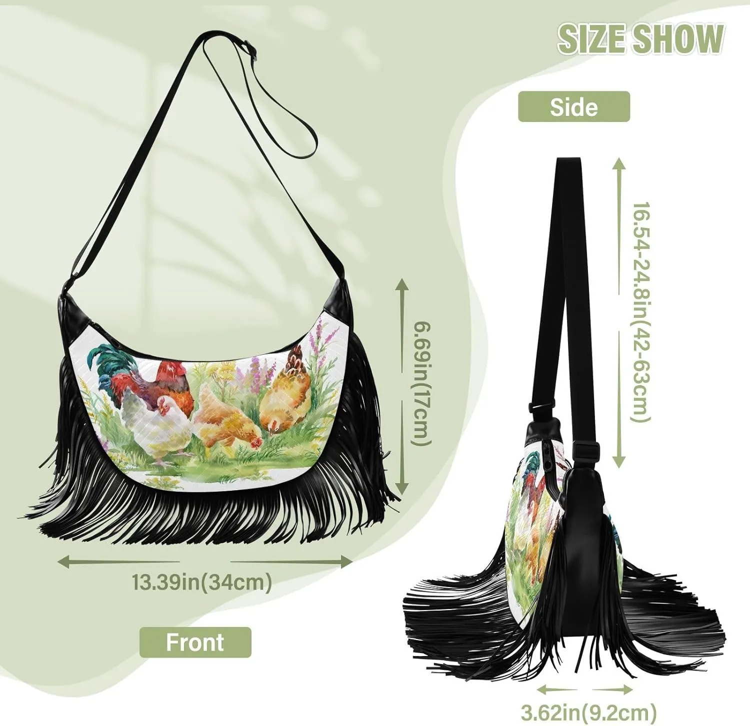 Women's PU Leather Chain Cross Body Bag, Shoulder Handbag Purse with Tassel for Ladies