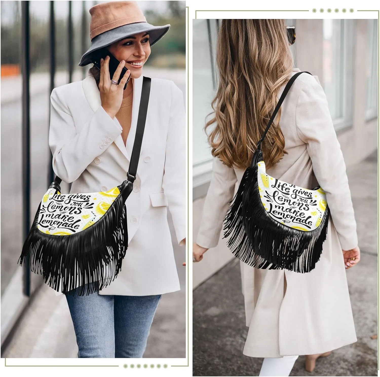 Women's PU Leather Chain Cross Body Bag, Shoulder Handbag Purse with Tassel for Ladies