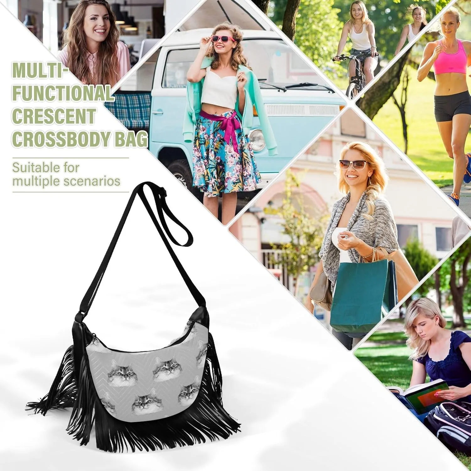 Women's PU Leather Chain Cross Body Bag, Shoulder Handbag Purse with Tassel for Ladies