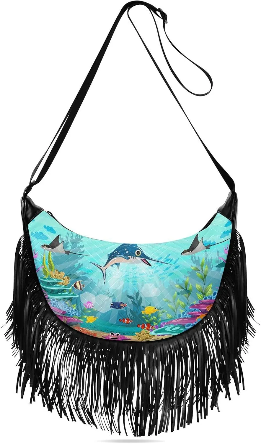 Women's PU Leather Chain Cross Body Bag, Shoulder Handbag Purse with Tassel for Ladies