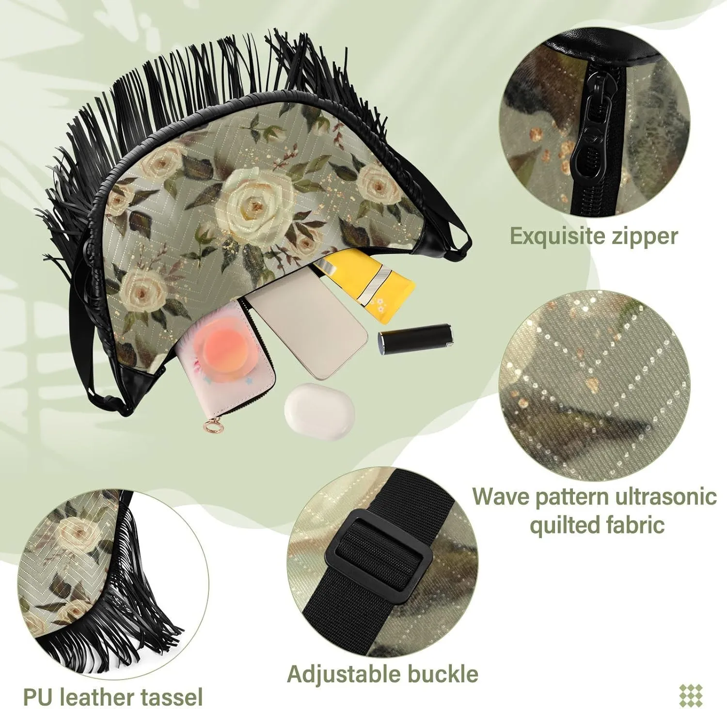 Women's PU Leather Chain Cross Body Bag, Shoulder Handbag Purse with Tassel for Ladies