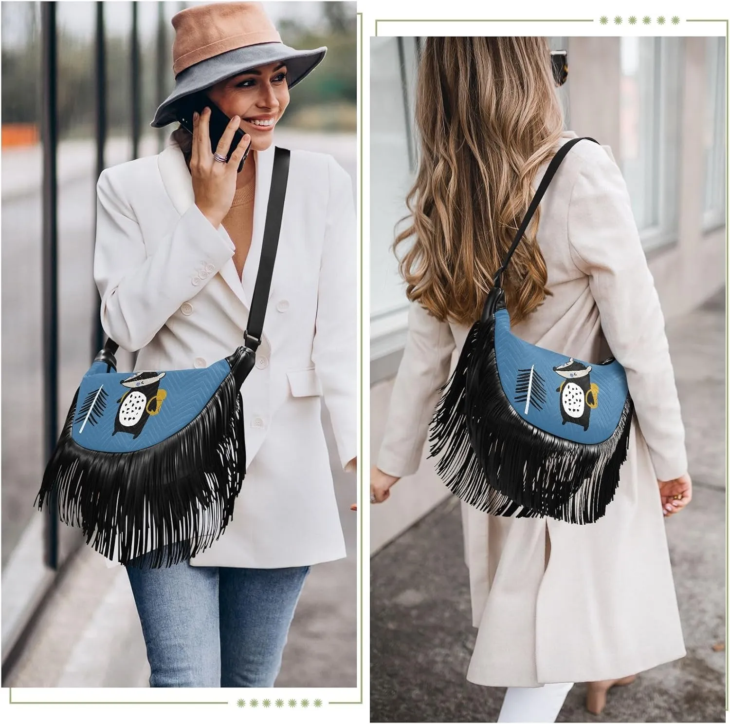 Women's PU Leather Chain Cross Body Bag, Shoulder Handbag Purse with Tassel for Ladies