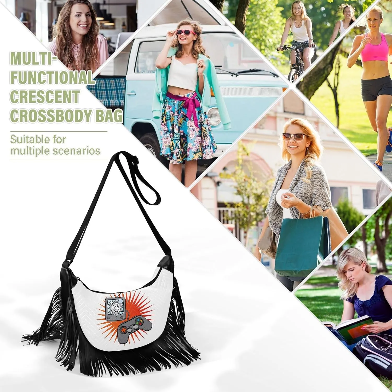 Women's PU Leather Chain Cross Body Bag, Shoulder Handbag Purse with Tassel for Ladies