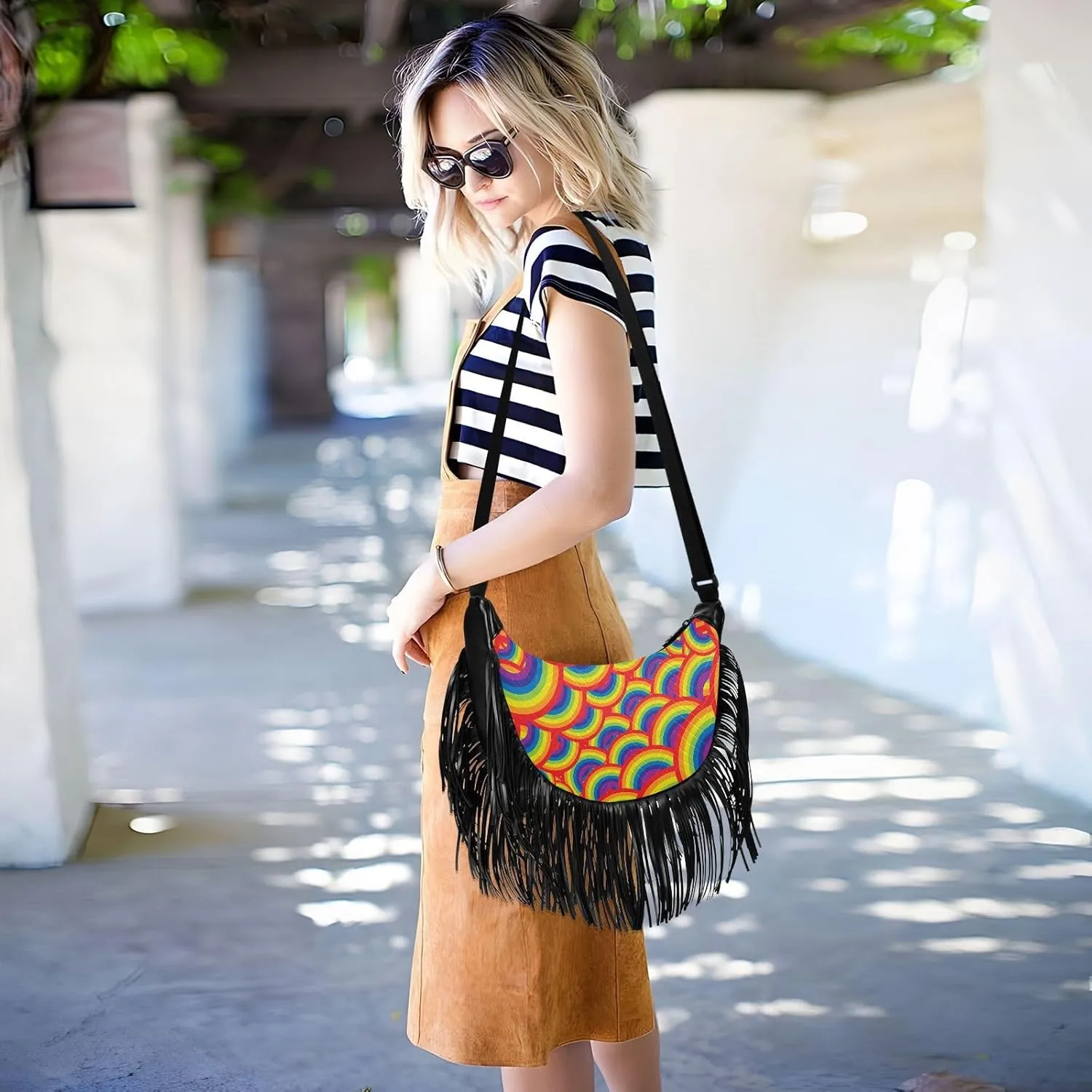 Women's PU Leather Chain Cross Body Bag, Shoulder Handbag Purse with Tassel for Ladies