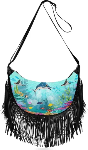 Women's PU Leather Chain Cross Body Bag, Shoulder Handbag Purse with Tassel for Ladies