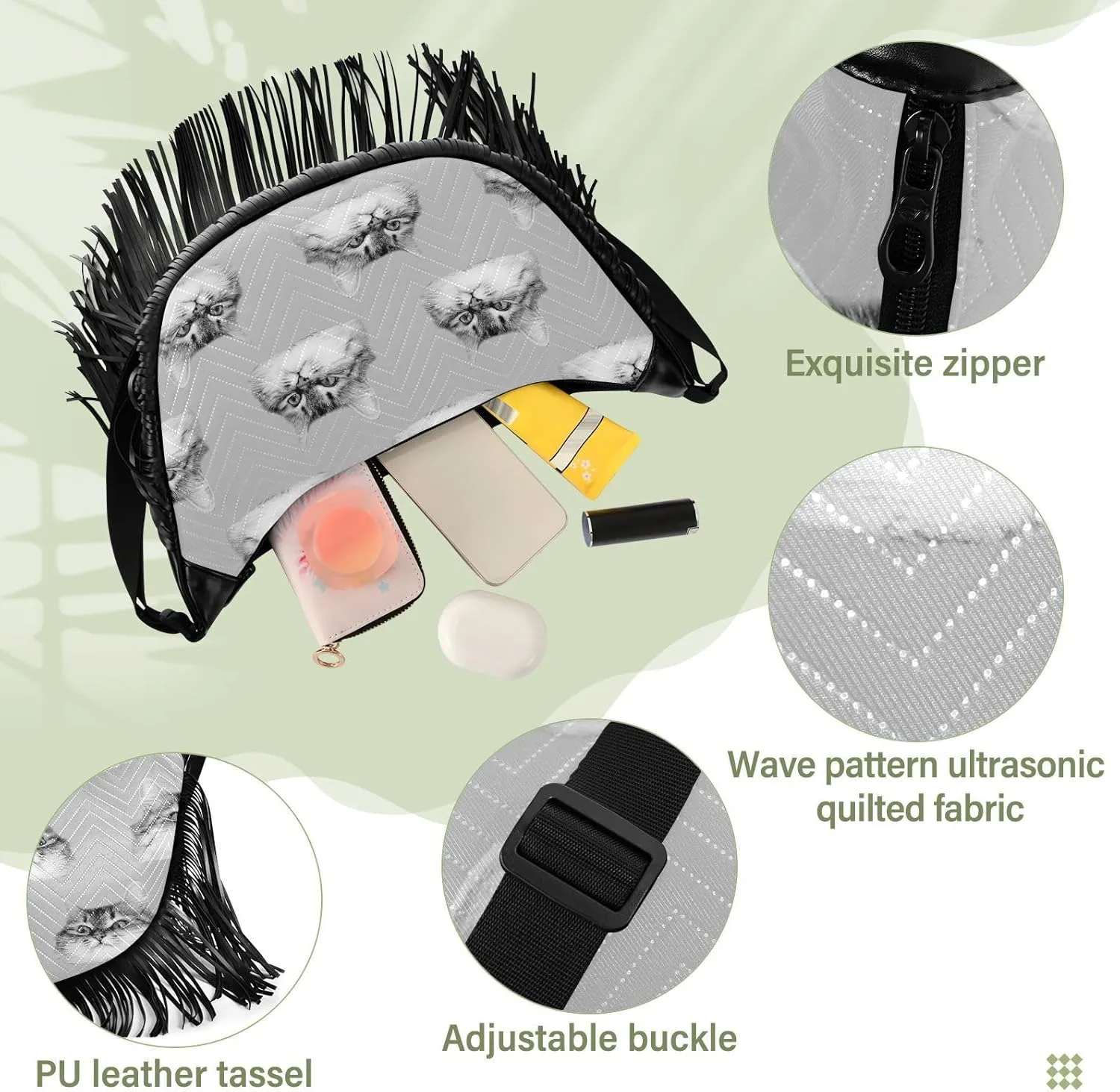 Women's PU Leather Chain Cross Body Bag, Shoulder Handbag Purse with Tassel for Ladies