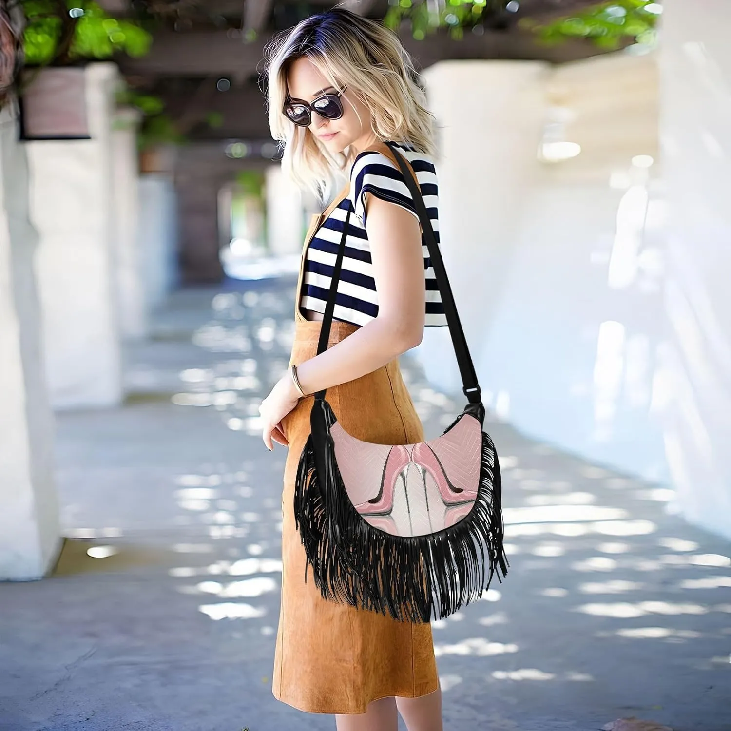 Women's PU Leather Chain Cross Body Bag, Shoulder Handbag Purse with Tassel for Ladies
