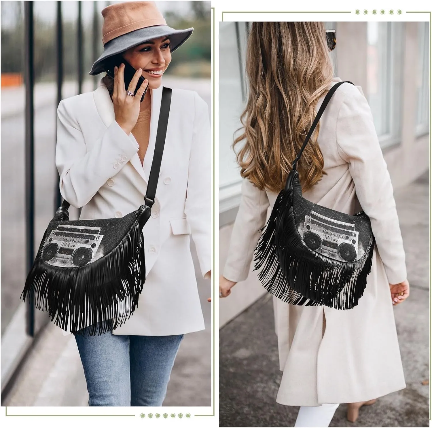 Women's PU Leather Chain Cross Body Bag, Shoulder Handbag Purse with Tassel for Ladies