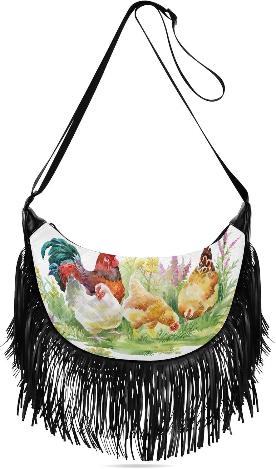 Women's PU Leather Chain Cross Body Bag, Shoulder Handbag Purse with Tassel for Ladies