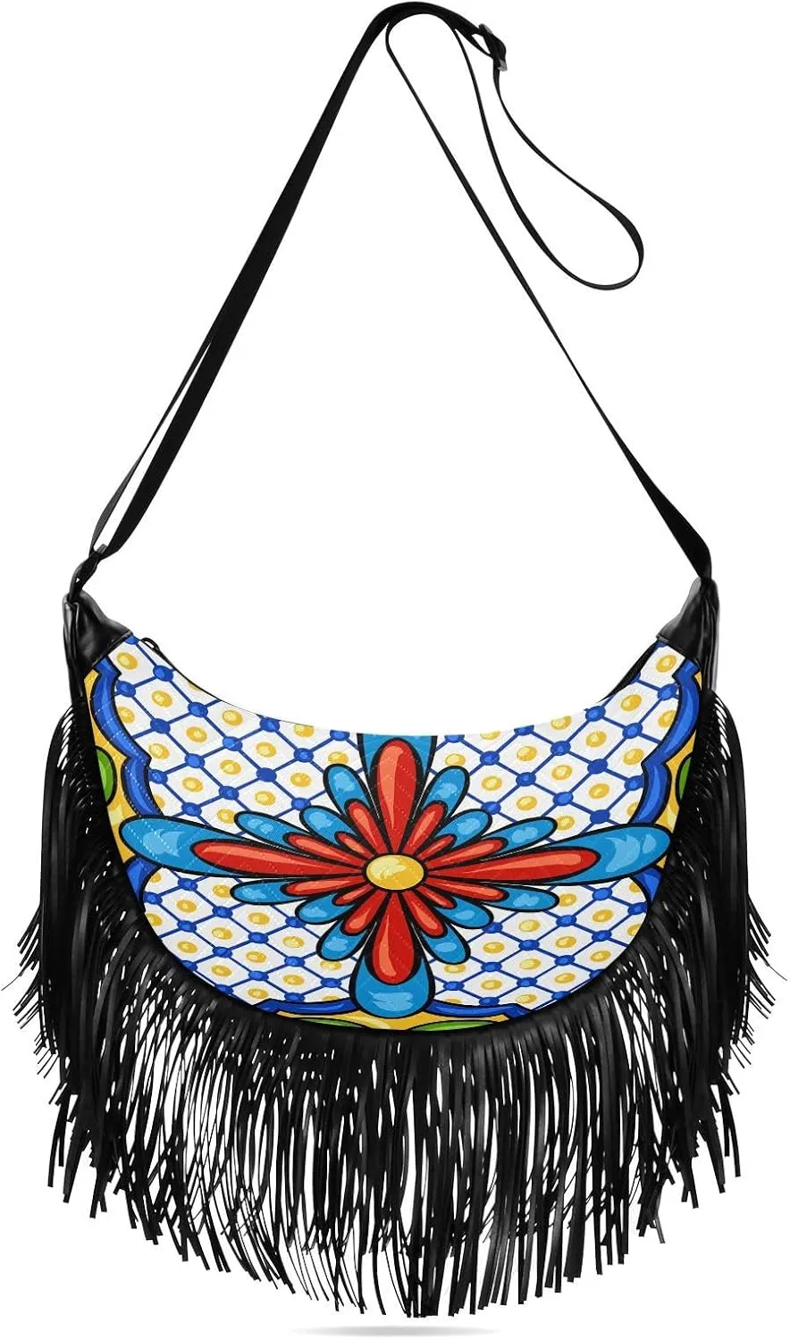 Women's PU Leather Chain Cross Body Bag, Shoulder Handbag Purse with Tassel for Ladies