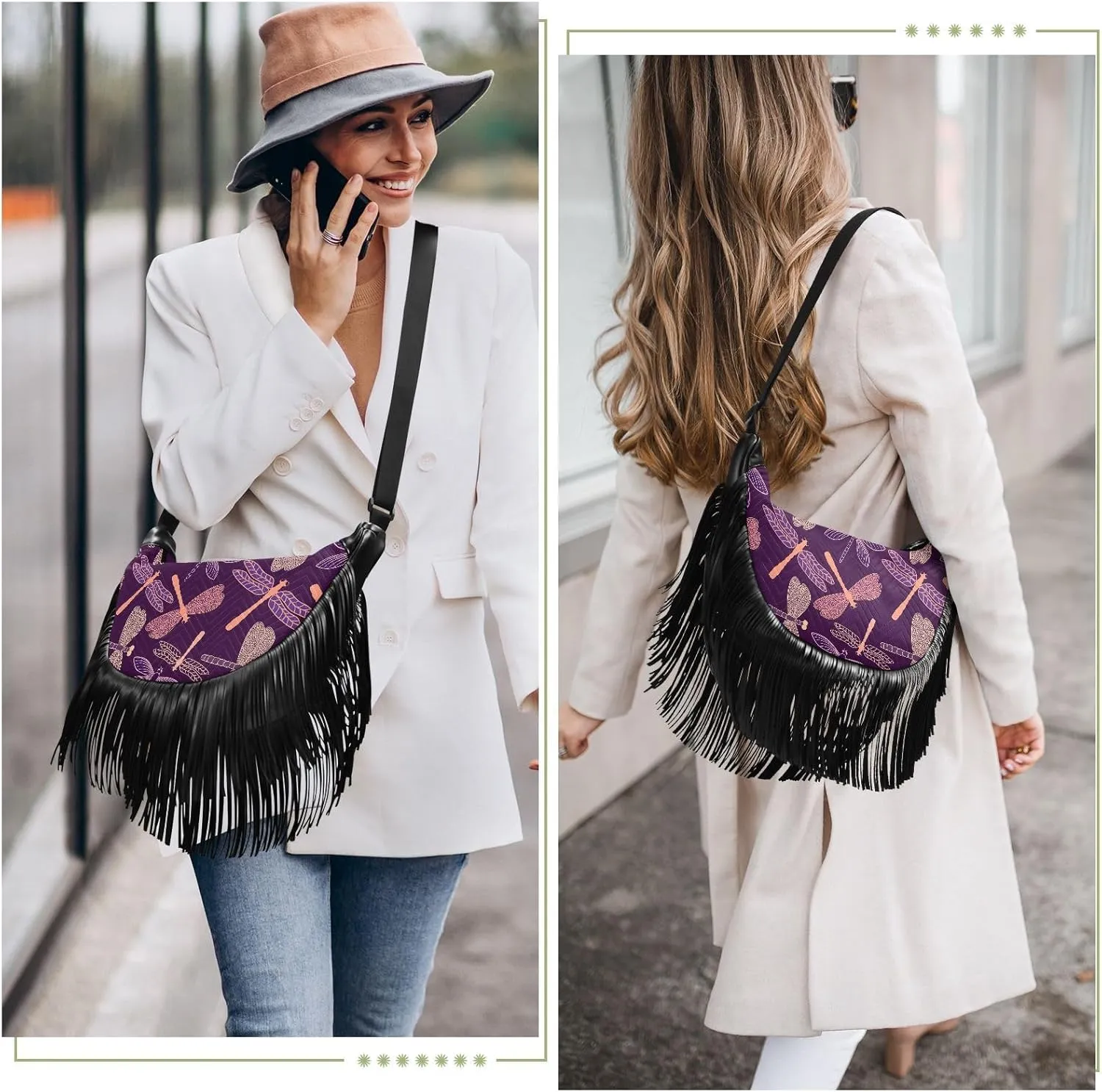 Women's PU Leather Chain Cross Body Bag, Shoulder Handbag Purse with Tassel for Ladies