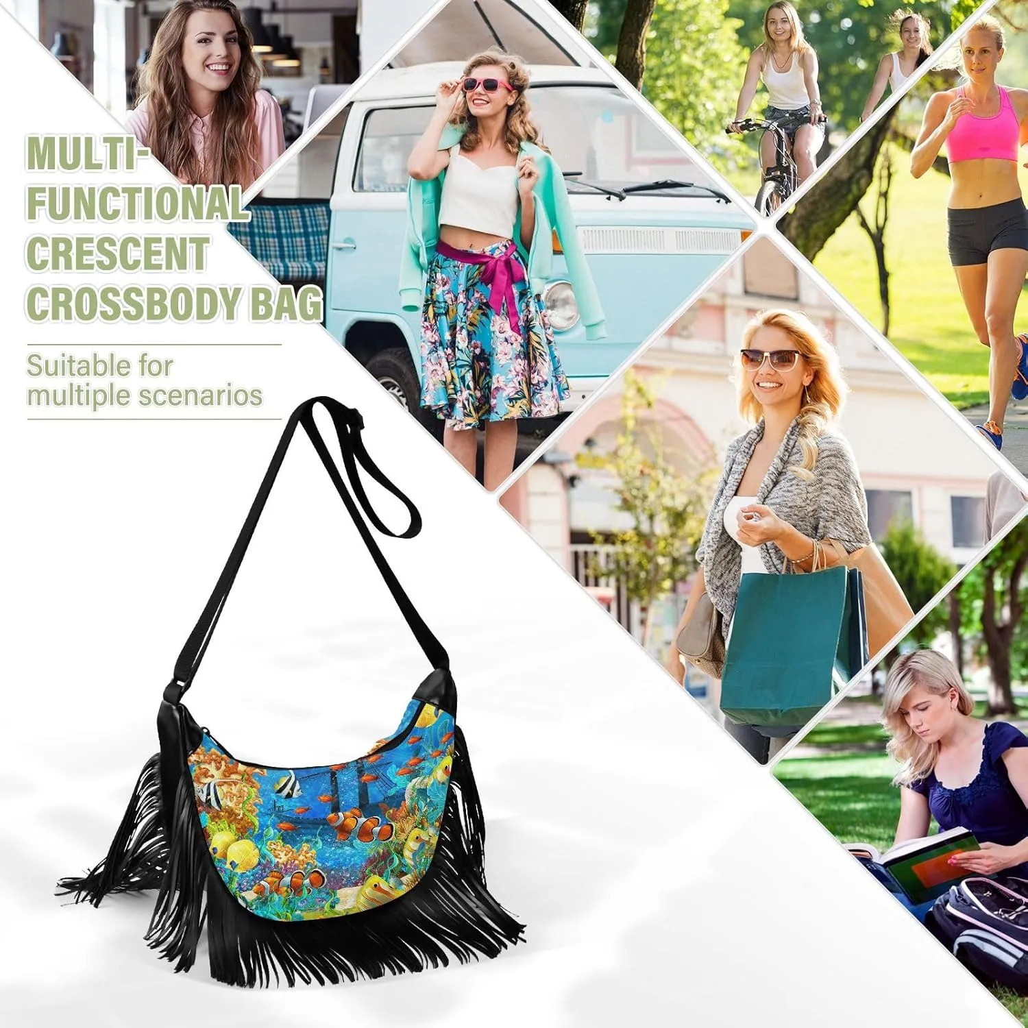 Women's PU Leather Chain Cross Body Bag, Shoulder Handbag Purse with Tassel for Ladies